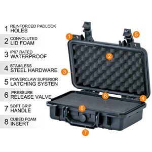 MEIJIA Portable All Weather IP67 Waterproof Protective Hard Case, Small Camera Case,Dry Case with Customizable Foam,Fit Use of Drones, Camera,Equipments, 11.65 ”x8.35”x3.78”(Elegant Black)
