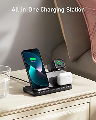 Anker 544 Wireless Charger (4-in-1 Stand) with 60W Quick Charge DC Adapter and 5 ft Cable for iPhone 14/14 Pro/14 Pro Max/13/13 Pro Max, MFi Certified for Apple Watch SE/7/6/5/4/3/2/1, AirPods