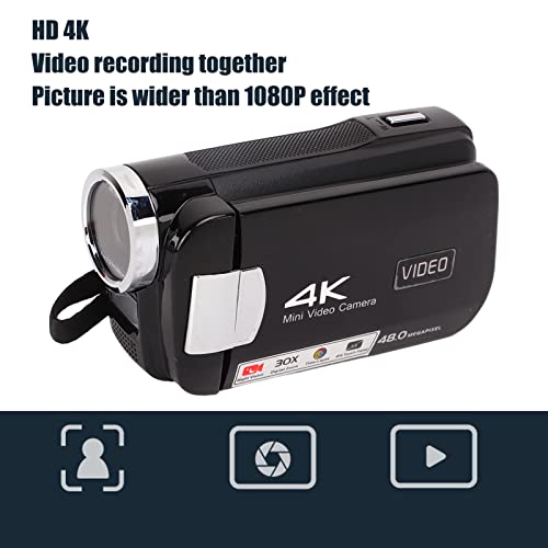 13MP 4K HD DV Camera, 3Inch IPS Screen Digital Video Camera, 30X Digital Zoom Recording Camera, 270 Degree Rotation Shooting Without Dead Angle for Interviews, Travel