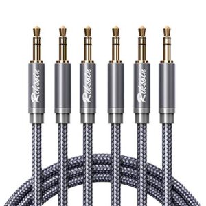 riksoin aux cord, 3-pack (2 ft+4 ft+10 ft) 3.5 mm male-to-male auxiliary audio cable [shield, hi-fi sound] nylon braided aux cable for car, home stereos, headphone, speaker, mp3, iphone ipad (grey)
