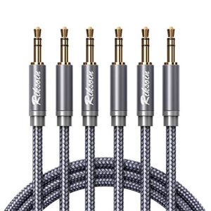 RIKSOIN Aux Cord, 3-Pack (2 ft+4 ft+10 ft) 3.5 mm Male-to-Male Auxiliary Audio Cable [Shield, Hi-Fi Sound] Nylon Braided Aux Cable for Car, Home Stereos, Headphone, Speaker, MP3, iPhone iPad (Grey)