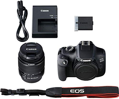 Canon EOS 4000D/Rebel T100 DSLR Camera with 18-55mm III Lens and Accessory Bundle – Includes SanDisk Ultra 64GB SDXC Memory Card & Digital Slave Flash & 3PC Multi-Coated Filter Set & More (Renewed)