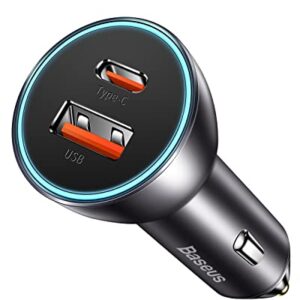 Baseus USB C Car Charger, 60W PPS QC3.0&PD3.0 PD27W Type C Car Charger, Dual Port Independent Fast Charging Phone Car Charger for iPhone 14/13/12/11Pro Max XS X, Samsung S22/S21 Ultra, iPad Pro/Air