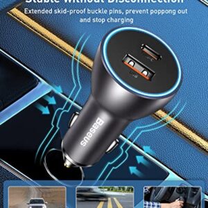 Baseus USB C Car Charger, 60W PPS QC3.0&PD3.0 PD27W Type C Car Charger, Dual Port Independent Fast Charging Phone Car Charger for iPhone 14/13/12/11Pro Max XS X, Samsung S22/S21 Ultra, iPad Pro/Air