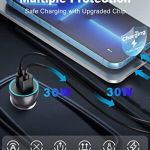 Baseus USB C Car Charger, 60W PPS QC3.0&PD3.0 PD27W Type C Car Charger, Dual Port Independent Fast Charging Phone Car Charger for iPhone 14/13/12/11Pro Max XS X, Samsung S22/S21 Ultra, iPad Pro/Air