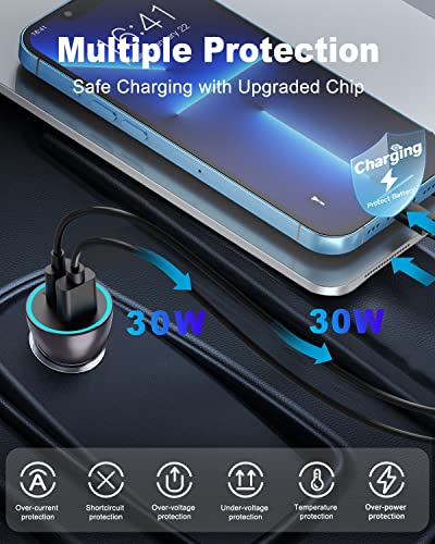 Baseus USB C Car Charger, 60W PPS QC3.0&PD3.0 PD27W Type C Car Charger, Dual Port Independent Fast Charging Phone Car Charger for iPhone 14/13/12/11Pro Max XS X, Samsung S22/S21 Ultra, iPad Pro/Air