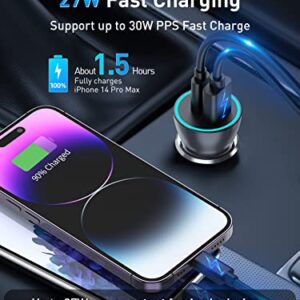 Baseus USB C Car Charger, 60W PPS QC3.0&PD3.0 PD27W Type C Car Charger, Dual Port Independent Fast Charging Phone Car Charger for iPhone 14/13/12/11Pro Max XS X, Samsung S22/S21 Ultra, iPad Pro/Air