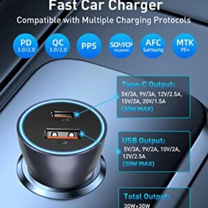 Baseus USB C Car Charger, 60W PPS QC3.0&PD3.0 PD27W Type C Car Charger, Dual Port Independent Fast Charging Phone Car Charger for iPhone 14/13/12/11Pro Max XS X, Samsung S22/S21 Ultra, iPad Pro/Air