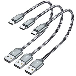 usb c cable short,jxmox [0.8ft 3 pack] usb type c cable braided fast charge cord compatible samsung galaxy note 9 8,s10 s9 s8 plus,lg v40 v20 g6,switch,moto z z3,power bank and portable charger(grey)