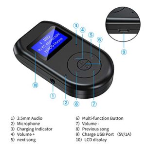 ZIIDOO Visible Bluetooth Transmitter and Receiver,4-in-1 Wireless Bluetooth Adapter with Display Screen,Low Latency Bluetooth 5.0 Audio Adapter for TV,PC,Car,Home Stereo System