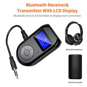 ZIIDOO Visible Bluetooth Transmitter and Receiver,4-in-1 Wireless Bluetooth Adapter with Display Screen,Low Latency Bluetooth 5.0 Audio Adapter for TV,PC,Car,Home Stereo System