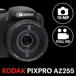 KODAK PIXPRO Astro Zoom AZ255-BK 16MP Digital Camera with 25X Optical Zoom 24mm Wide Angle 1080P Full HD Video and 3" LCD (Black)