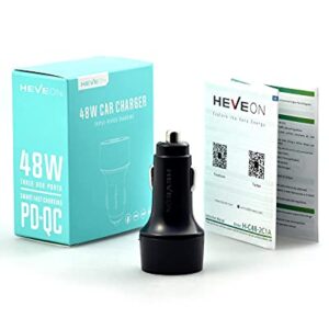 HEVEON 48W USB C Car Charger, 3-Port Fast PD Car Charger Adapter for iPhone 12/11/11 Pro/11 Pro Max/XS, Samsung Note 10/S10, Google Pixel and More