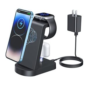 Wireless Charging Station - 3 in 1 Wireless Charger for iPhone 14/13 Pro/13/12/11 Pro Max/X/Xs/8/8 Plus,Wireless Charging Stand Dock for Apple Watch Series AirPods 3/2/1/pro(with Adapter)