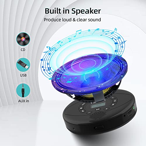 CD Player Portable,Discman Rechargeable,Walkman CD Player with Speaker,Portable cd Player with Headphones,CD-R,MP3 USB playable,Anti Skip CD Playing for car,Suitable for Personal or Multi-Users,Black