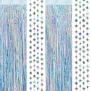 iridescent tinsel foil fringe curtains for birthday party photo backdrop twinkle star garland holographic backdrop for disco euphoria party decorations