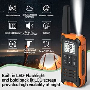 Baofeng F22 Walkie Talkies Long Range for Adults IP54 Waterproof with 22 FRS Channel Walky Talky Rechargeable Handheld Two Way Radios with NOAA Weather Flashlight for Hiking Camping Trip