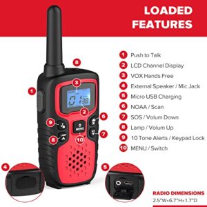 Walkie Talkies for Adults-Wishouse 2 Way Radio Long Range,Hiking Accessories Camping Gear Toys for Kids with Flashlight,SOS Siren,NOAA Weather Alert Scan,VOX,22 Channel,Easy to Use(No Battery Charger)