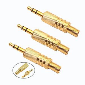 rgzhihuifz 3.5mm/1/8 Stereo Male Plug Audio Cable Connector w/Spring Coax Cable Audio Solder Adapter 3-Pack