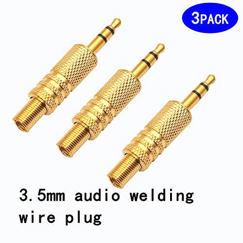 rgzhihuifz 3.5mm/1/8 Stereo Male Plug Audio Cable Connector w/Spring Coax Cable Audio Solder Adapter 3-Pack