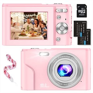 digital baby camera for kids teens boys girls adults,1080p 48mp kids camera with 32gb sd card,2.4 inch kids digital camera with 16x digital zoom, compact mini camera kid camera for kids/student（pink）