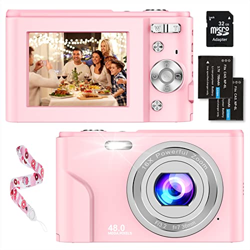 Digital Baby Camera for Kids Teens Boys Girls Adults,1080P 48MP Kids Camera with 32GB SD Card,2.4 Inch Kids Digital Camera with 16X Digital Zoom, Compact Mini Camera Kid Camera for Kids/Student（Pink）