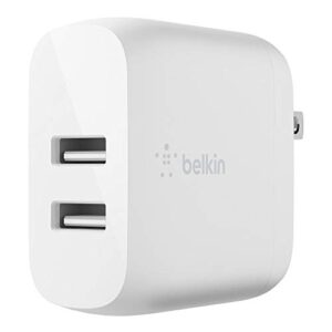 belkin 24w dual port usb wall charger – iphone fast charging – usb charging block for power bank, iphone 14, iphone13, iphone 12, iphone 11, ipad pro, samsung & more, iphone cable not included