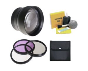 58mm 2.2x super telephoto lens (stronger alternative to olympus tcon-17) + stepping ring 55mm-58mm + 55mm 3 piece filter kit, includes ultraviolet, polarizer & fluorescent + nwv direct 5 piece cleaning kit