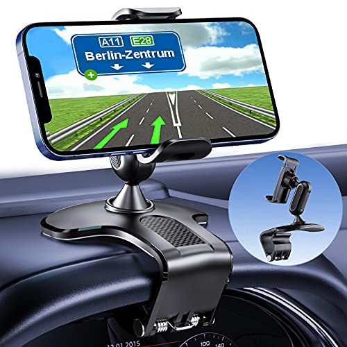 360 Degree Rotation Dashboard Cell Phone Holder for Car Clip Mount Stand Suitable for 4 to 7 inch Smartphones (Black)