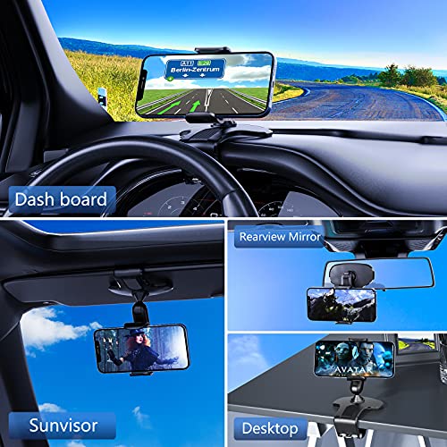 360 Degree Rotation Dashboard Cell Phone Holder for Car Clip Mount Stand Suitable for 4 to 7 inch Smartphones (Black)