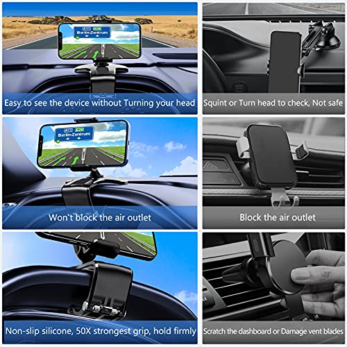 360 Degree Rotation Dashboard Cell Phone Holder for Car Clip Mount Stand Suitable for 4 to 7 inch Smartphones (Black)