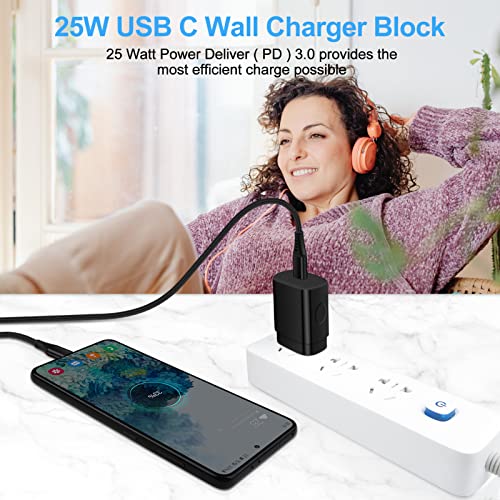 25W Samsung Super Fast Charger Type C Charger Block for Samsung Galaxy A14 5G/A53/A23/A13/S23/Z Fold 4/S21 FE/A03s/Z Flip4/S22,Pixel 7/6a/5,USB C Box Wall Adapter+6ft Android USB C to C Charging Cable