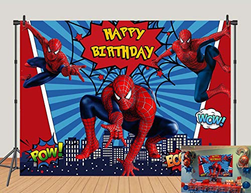 Red Spiderman Photo Backdrops Super City Spiderman Boys Baby Shower Birthday Party Decoration Photography Background Superhero Citycape Kids Studio Booth Props 5x3ft