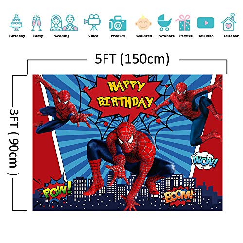 Red Spiderman Photo Backdrops Super City Spiderman Boys Baby Shower Birthday Party Decoration Photography Background Superhero Citycape Kids Studio Booth Props 5x3ft