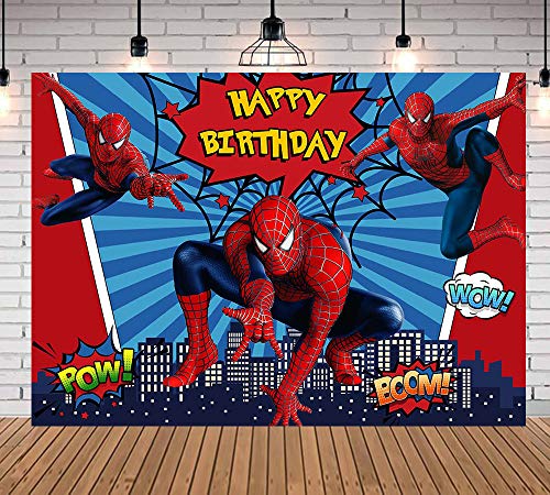 Red Spiderman Photo Backdrops Super City Spiderman Boys Baby Shower Birthday Party Decoration Photography Background Superhero Citycape Kids Studio Booth Props 5x3ft