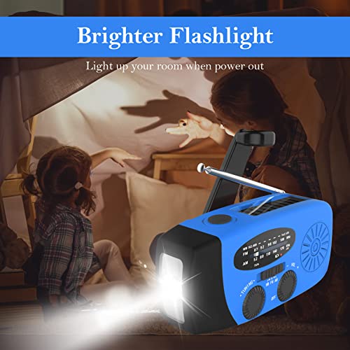 DaringSnail Emergency Hand Crank Radio with LED Flashlight for Emergency, AM/FM Portable Weather Radio with 2000mAh Power Bank Phone Charger, USB Charged & Solar Power for Camping, Emergency(Blue)