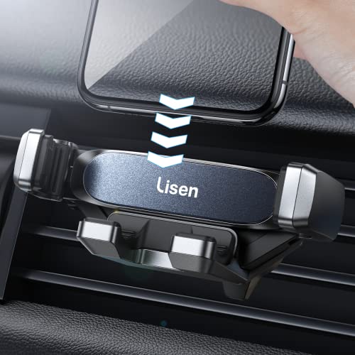 LISEN Car Vent Phone Mount for Car Phone Holder Upgraded Metal Hook Clip Air Vent Cell Phone Holder Mount Auto Lock Thick & Big Phone Friendly Car Mount for iPhone 14 Pr Max all 4-7.5 inch Smartphone