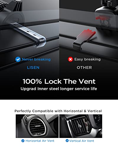 LISEN Car Vent Phone Mount for Car Phone Holder Upgraded Metal Hook Clip Air Vent Cell Phone Holder Mount Auto Lock Thick & Big Phone Friendly Car Mount for iPhone 14 Pr Max all 4-7.5 inch Smartphone