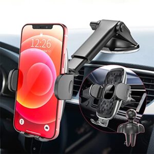 car phone holder mount, suction cup cell phone holder with gel pad for dashboard windshield air vent 3-in-1, stable universal cellphone mount holder compatible with iphone, samsung, android mobile