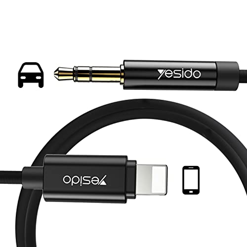 YESIDO Aux Cord for iPhone, 3.5mm Aux Cable for Car, Headphone, Speaker and Home Stereo, Compatible with iPhone 13/12/11/XS/XR/X 8/iPad/iPod, Support iOS 15-1.2M/3.94ft(Black)