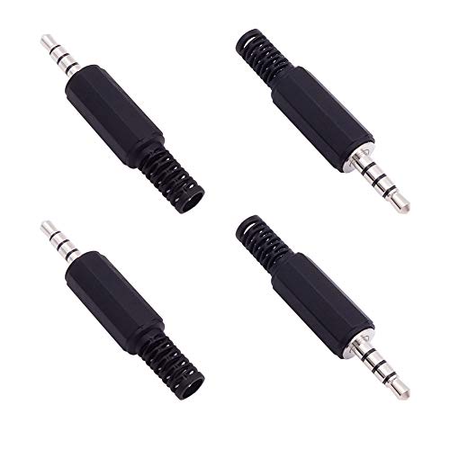 Fancasee 4 Pack 3.5mm Replacement Repair Plug Jack TRRS 4 Pole Stereo Male Plug 1/8" 3.5mm Solder Type DIY Audio Cable Connector for Headphone Headset Earphone Microphone Cable Repair