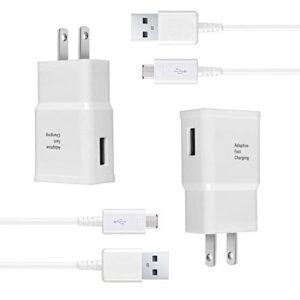 wall charger kit adaptive fast charge compatible samsung galaxy s7 / s7 edge / s6 / s6 plus / a6 / j7 / j3 / note5 4, usb 2.0 charger plug and micro usb cable (2 pack)