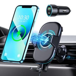 obrffe wireless car charger mount [qc 3.0 car charger included], max 15w qi fast charging phone mount for car air vent compatible with iphone 14 13 12 11 pro max/xr/xs/x, galaxy note 20/s23/s22, etc