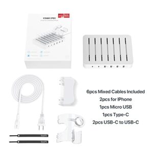 SooPii 6-Port USB-C Charging Station for Multiple Devices,2 PD 20W Fast Charging for lPhone 13/12,6pcs USB Charging Cables and 1pcs Upgraded Holder for I Watch Charger & Air Pods Included