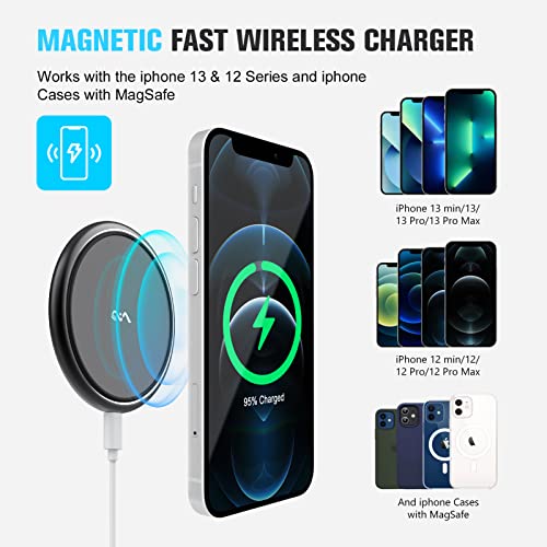 Magnetic Wireless Charger, Vebach Fast Aluminum Wireless Charging Pad with Detachable Cable Compatible with iPhone 14/14 plus/13/13 Pro/13 Pro Max/13 Mini, 12/12 Pro/12 Pro Max, AirPods 3 2 Pro etc