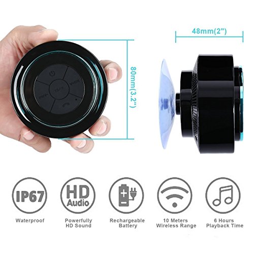 HAISSKY Bluetooth Shower Speakers, Portable Wireless Waterproof Speaker with Suction Cup, Pairs Easily to Phones, Tablets, Computer (Black & Blue)