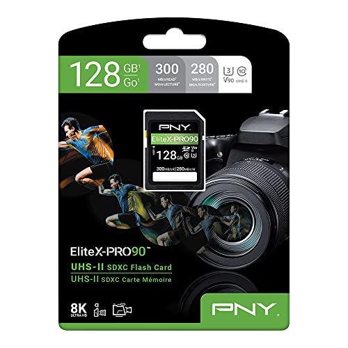 PNY 128GB EliteX-PRO90 Class 10 U3 V90 UHS-II SDXC Flash Memory Card