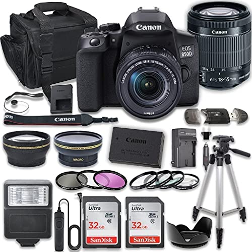 Canon EOS 850D (Rebel T8i) DSLR Camera Bundle with 18-55mm STM Lens + 2X 32 High Speed Memory Cards + Accessory Kit