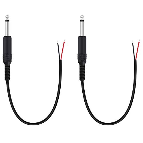 Fancasee 2 Pack Replacement 6.35mm Male Plug to Bare Wire Open End TS 2 Pole Mono 1/4" 6.35mm Plug Jack Connector Audio Cable for Microphone Speaker Cable Repair