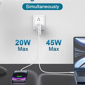 67W Dual USB-C Charger for MacBook Air, Mac Pro 13" (2023-2018), iPad Pro/Air/Mini, Type C Power Supply, LED, Foldable Plug, 6.6ft USB-C Charging Cable